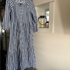 OLD NAVY Blue and White Striped Button-Front Midi Dress